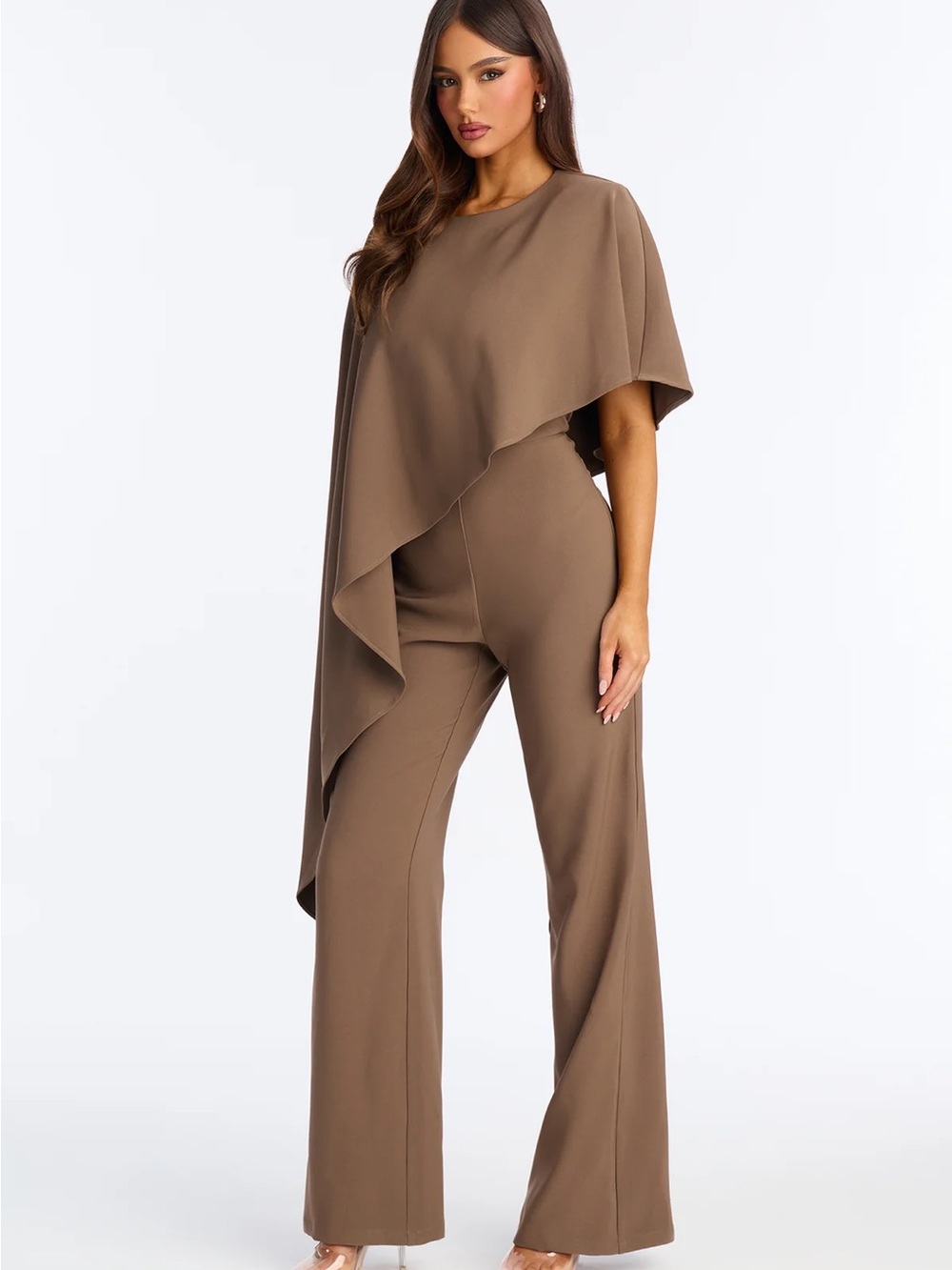 Fashion Nova Taupe One-Shoulder Draped Jumpsuit